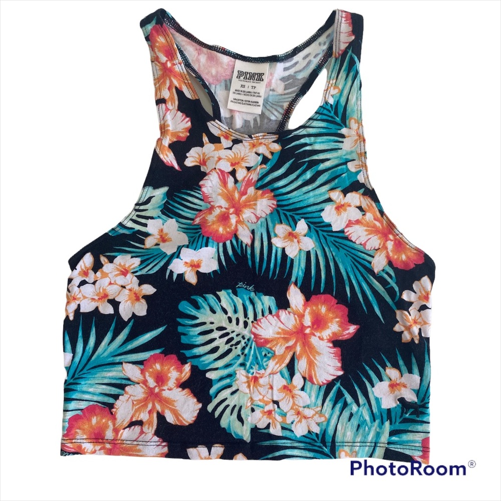 PINK Victoria's Secret Hawaiian Floral Cropped Halter Tank Top